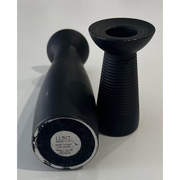 VTG Pair Lunt Designworks Matte Black MCM Candle holders Aalta - Picture 5 of 6